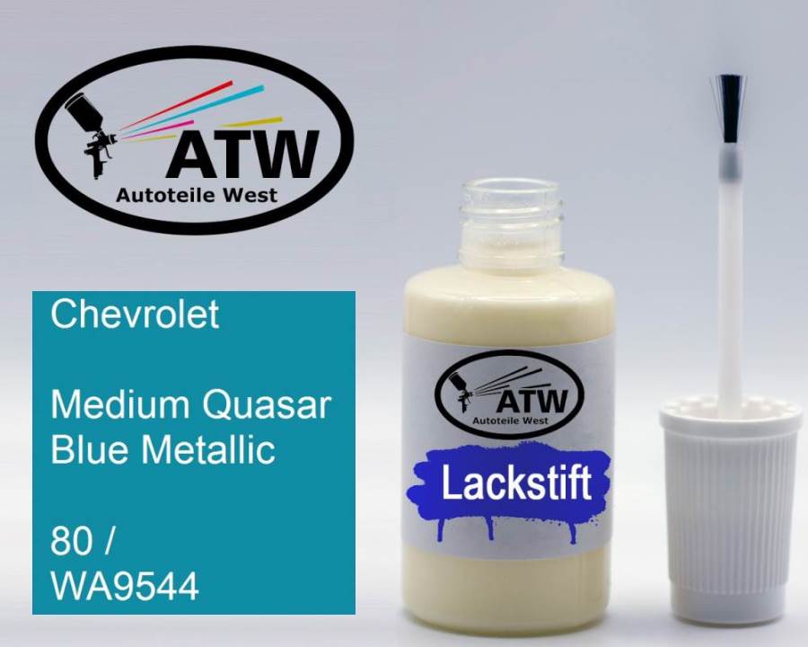 Chevrolet, Medium Quasar Blue Metallic, 80 / WA9544: 20ml Lackstift, von ATW Autoteile West.